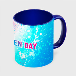 Кружка с полной запечаткой Green Day neon gradient style по-горизонтали