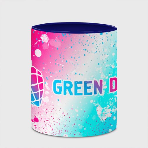 Кружка с полной запечаткой Green Day neon gradient style по-горизонтали, цвет белый + синий - фото 4