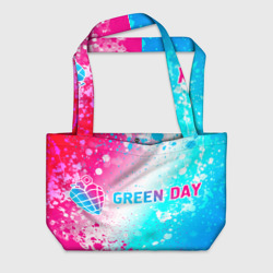 Пляжная сумка 3D Green Day neon gradient style по-горизонтали