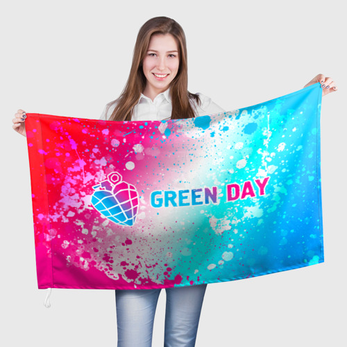 Флаг 3D Green Day neon gradient style по-горизонтали