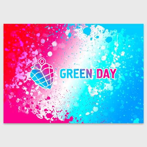 Поздравительная открытка Green Day neon gradient style по-горизонтали, цвет белый