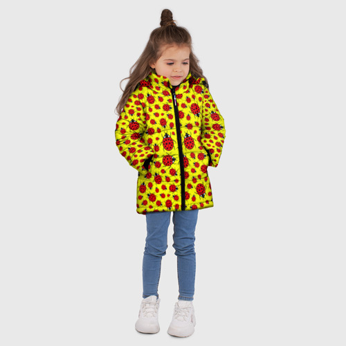 Зимняя куртка для девочек 3D Божьи коровки цветные, цвет черный - фото 5