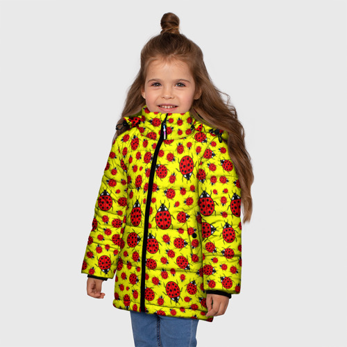 Зимняя куртка для девочек 3D Божьи коровки цветные, цвет черный - фото 3