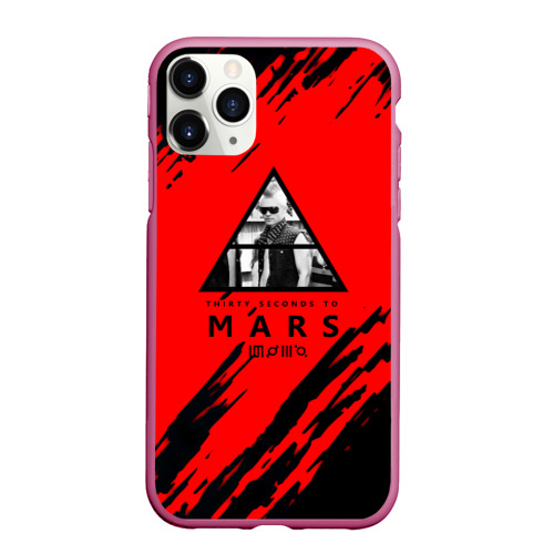 Чехол для iPhone 11 Pro Max матовый 30 Second to mars краски абстрактные, цвет малиновый