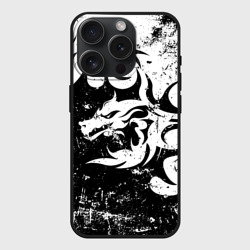 Чехол силиконовый для Apple iPhone 15 Pro Мax матовый Черно белый дракон 2024