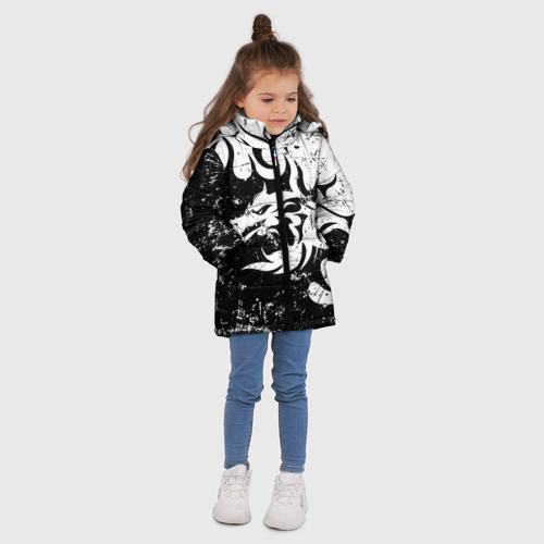 Зимняя куртка для девочек 3D с принтом Черно белый дракон 2024, вид сбоку #3