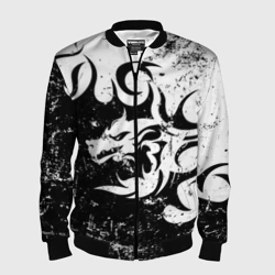 Мужской бомбер 3D Черно белый дракон 2024