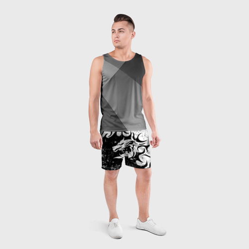Мужские шорты спортивные Черно белый дракон 2024, цвет 3D печать - фото 4