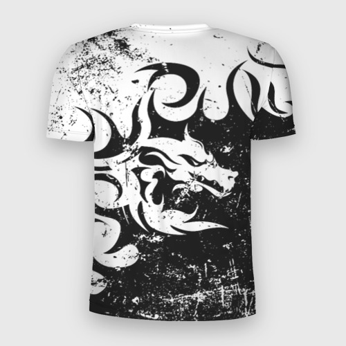 Мужская футболка 3D Slim с принтом Черно белый дракон 2024, вид сзади #1