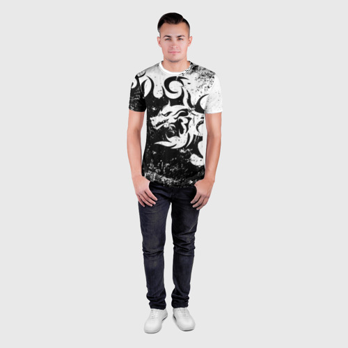 Мужская футболка 3D Slim с принтом Черно белый дракон 2024, вид сбоку #3
