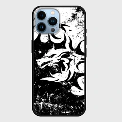 Чехол для iPhone 14 Pro Max Черно белый дракон 2024