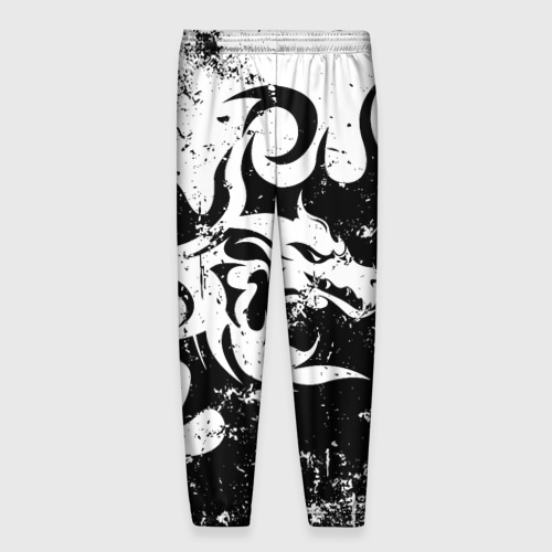 Мужские брюки 3D с принтом Черно белый дракон 2024, вид сзади #1