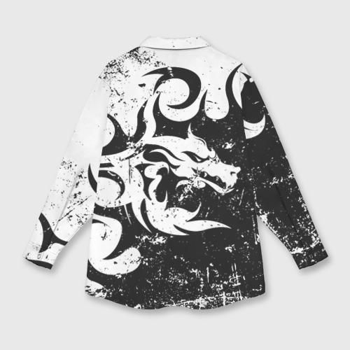Мужская рубашка oversize 3D с принтом Черно белый дракон 2024, вид сзади #1