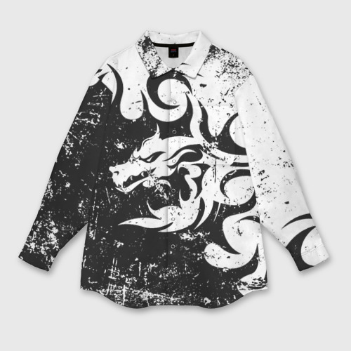 Мужская рубашка oversize 3D с принтом Черно белый дракон 2024, вид спереди #2