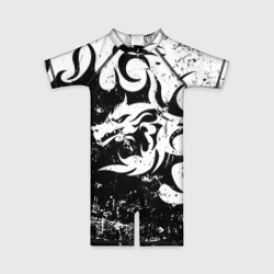 Детский купальный костюм 3D Черно белый дракон 2024