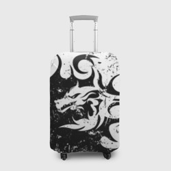Чехол для чемодана 3D Черно белый дракон 2024