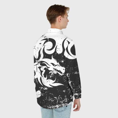 Мужская рубашка oversize 3D с принтом Черно белый дракон 2024, вид сзади #2
