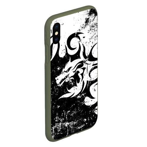 Чехол для iPhone XS Max матовый с принтом Черно белый дракон 2024, вид сбоку #3