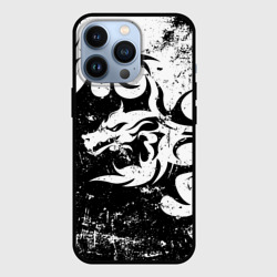 Чехол для iPhone 13 Pro Черно белый дракон 2024