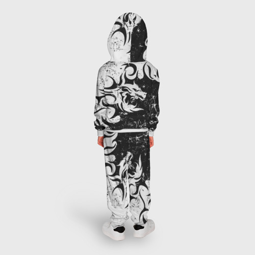 Детский костюм с толстовкой с принтом Черно белый дракон 2024, вид сзади #2