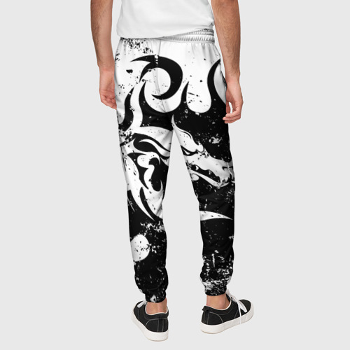 Мужские брюки 3D с принтом Черно белый дракон 2024, вид сзади #2