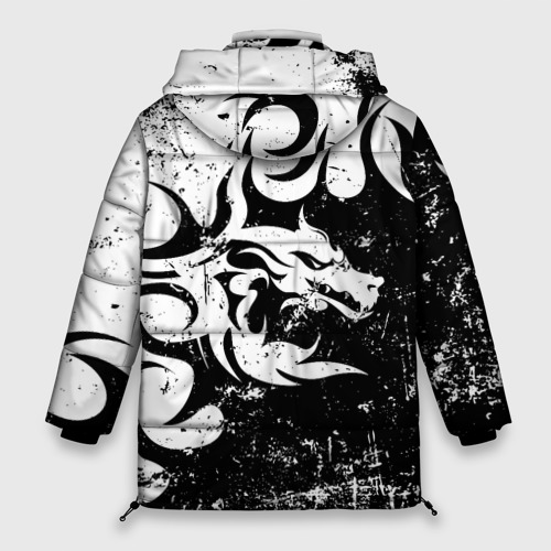 Женская зимняя куртка 3D с принтом Черно белый дракон 2024, вид сзади #1
