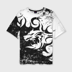 Женская футболка oversize 3D Черно белый дракон 2024