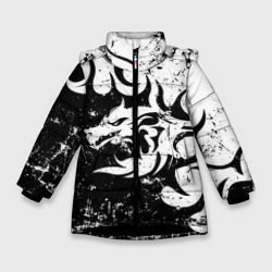 Зимняя куртка для девочек 3D Черно белый дракон 2024