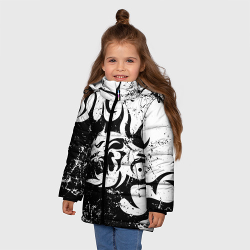 Зимняя куртка для девочек 3D с принтом Черно белый дракон 2024, фото на моделе #1