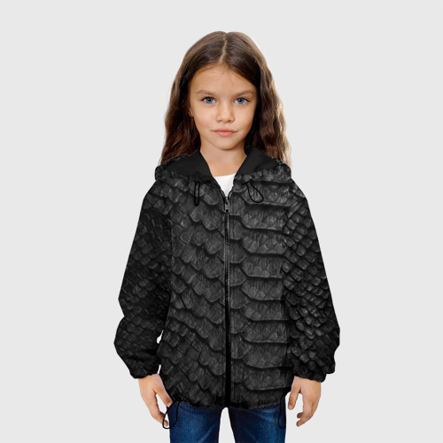 Детская куртка 3D с принтом Черная кожа рептилии, вид сбоку #3