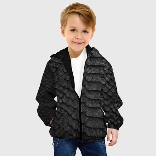 Детская куртка 3D с принтом Черная кожа рептилии, фото на моделе #1