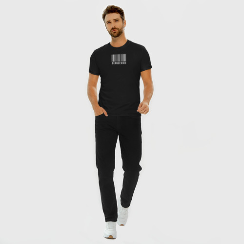 Мужская футболка хлопок Slim Сергеевич штрих код, цвет черный - фото 5