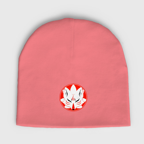 Мужская шапка демисезонная Маска японского демона-лиса, цвет розовый