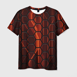 Мужская футболка 3D Огненные шестигранники соты