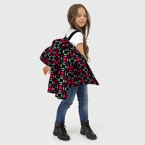 Зимняя куртка для девочек 3D с принтом Красно-черный зеленый геометрический узор, фото #4