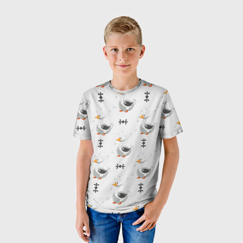 Детская футболка 3D с принтом Гусь и фигуры, фото на моделе #1
