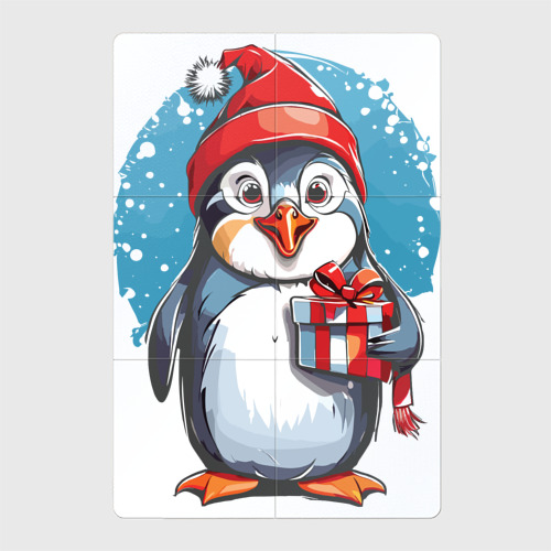 Магнитный плакат 2Х3 Пингвин с новогодним подарком