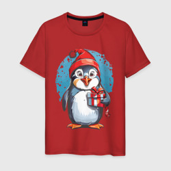 Пингвин с новогодним подарком – Мужская футболка хлопок с принтом купить со скидкой в -20%