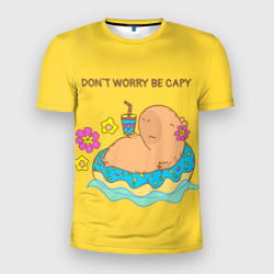 Мужская футболка 3D Slim Капибара don`t worry be capy