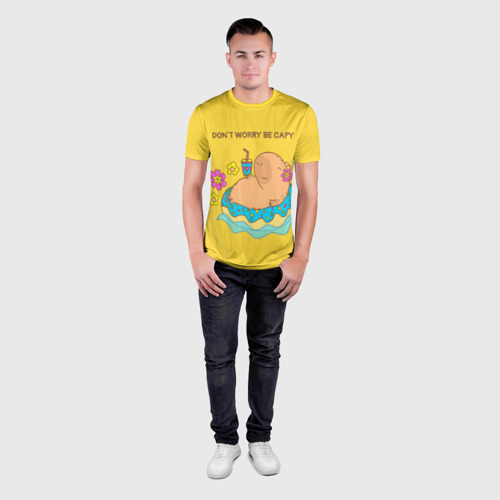 Мужская футболка 3D Slim Капибара don`t worry be capy, цвет 3D печать - фото 4