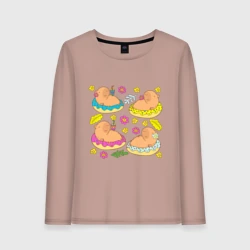 Женский лонгслив хлопок Капибара на семейном отдыхе 