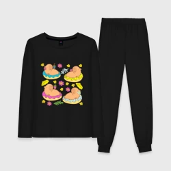 Женская пижама с лонгсливом хлопок Капибара на семейном отдыхе 