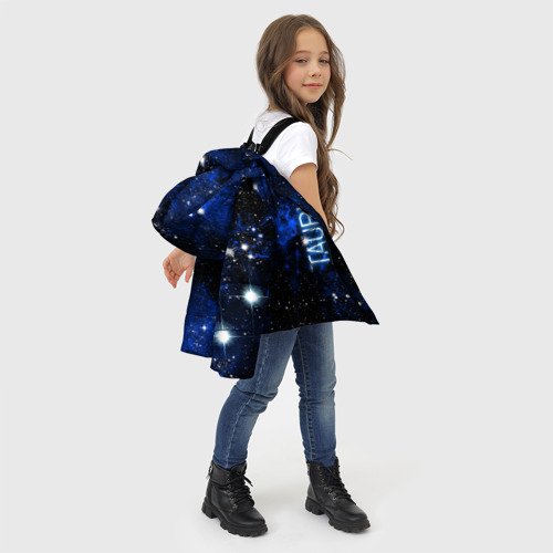 Зимняя куртка для девочек 3D с принтом Телец - знак зодиака на тёмном фоне, фото #4
