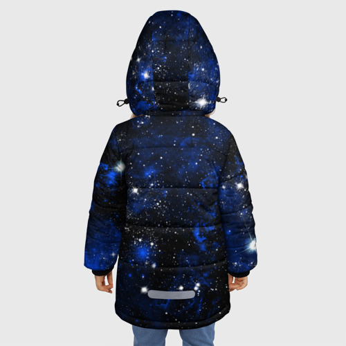 Зимняя куртка для девочек 3D с принтом Телец - знак зодиака на тёмном фоне, вид сзади #2