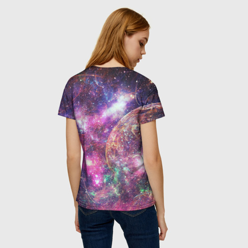 Женская футболка 3D Пурпурные космические туманности со звездами, цвет 3D печать - фото 4