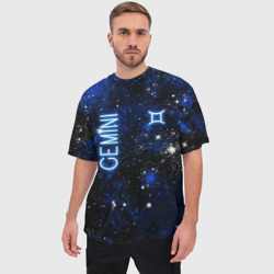 Мужская футболка oversize 3D Близнецы - знак зодиака на тёмном фоне - фото 2