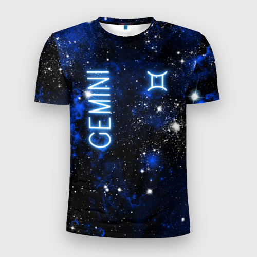 Мужская футболка 3D Slim Близнецы - знак зодиака на тёмном фоне, цвет 3D печать