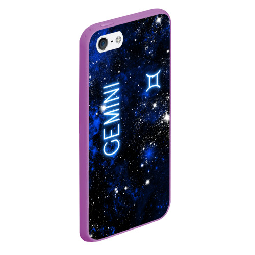 Чехол для iPhone 5/5S матовый Близнецы - знак зодиака на тёмном фоне, цвет фиолетовый - фото 3