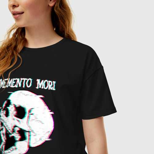 Женская футболка хлопок Oversize Memento mori череп, цвет черный - фото 3