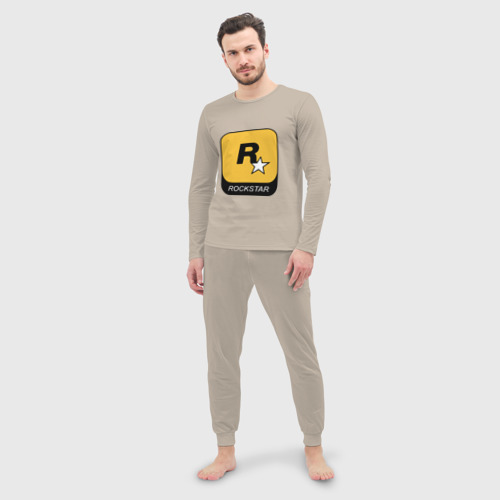 Мужская пижама с лонгсливом хлопок Rockstar , цвет миндальный - фото 3